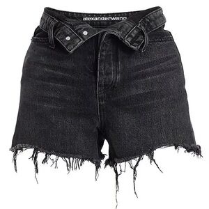 Alexander Wang Bite Foldover Frayed Denim Shorts Faded Black Size 25